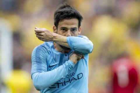 David Silva of Manchester City celebrates scoring the opening goal during The FA Cup Final match between Manchester City and Watford at Wembley Stadium, London, England on 18 May 2019. Copyright: xSalvioxCalabresex 24040070