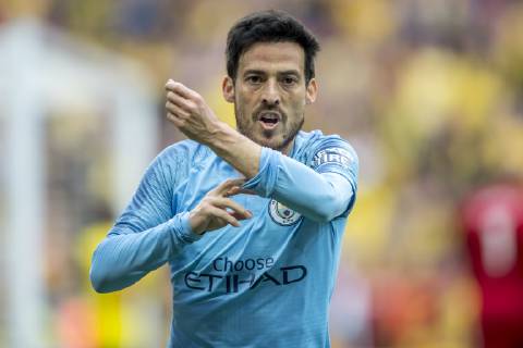 David Silva of Manchester City celebrates scoring the opening goal during The FA Cup Final match between Manchester City and Watford at Wembley Stadium, London, England on 18 May 2019. Copyright: xSalvioxCalabresex 24040071