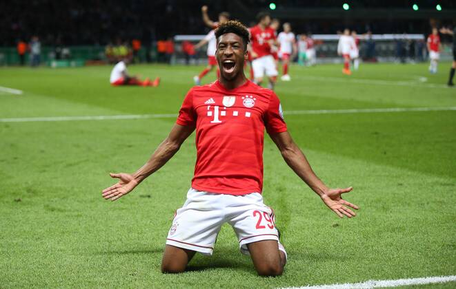 Fußball, DFB-Pokalfinale 2018 2019, RB Leipzig - FC Bayern München RB Leipzig - Bayern Muenchen Fussball DFB Pokal Finale Berlin, 25.05.2019, Olympiastadion, Fussball, DFB-Pokal, Finale. , RB Leipzig vs. FC Bayern München , Tor für Bayern. Im Bild: Kingsley Coman (29,Bayern) bejubelt seinen Treffer zum 0:2. , DFB regulations prohibit any use of photographs as image sequences and or quasi-video. ,
