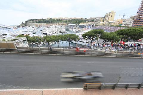 Blick von der Avenue d Ostende auf den Port Hercule und die Rennstrecke, Formel 1 Grand Prix, Fürstentum Monaco, Cote d Azur Mittelmeer