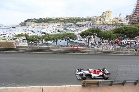 Blick von der Avenue d Ostende auf den Port Hercule und die Rennstrecke, Formel 1 Grand Prix, Fürstentum Monaco, Cote d Azur Mittelmeer