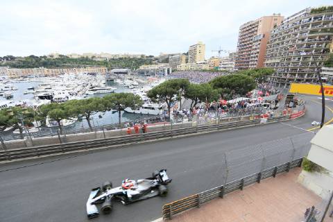 Blick von der Avenue d Ostende auf den Port Hercule und die Rennstrecke, Formel 1 Grand Prix, Fürstentum Monaco, Cote d Azur Mittelmeer