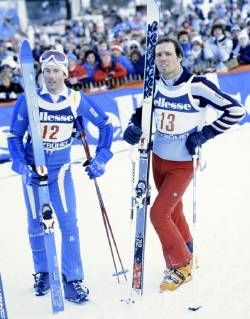 Ski Weltcup Kitzbühel - Slalom Herren SKI ALPIN SAISON 82 83 Weltcup Kitzbühel Slalom Herren 23.01.1983 Ingemar STENMARK (Schweden links), Phillip MAHRE (USA) Kitzbühel Oesterreich