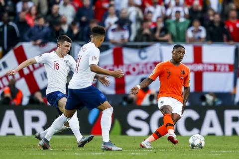 GUIMARAES, 06-06-2019, Estadio D. Afonso Henriques , UEFA Nations League Semi Final. (Left-right) England player Declan Rice, Netherlands player Steven Bergwijn during the game Netherlands - England Netherlands - England x3610700x Copyright: