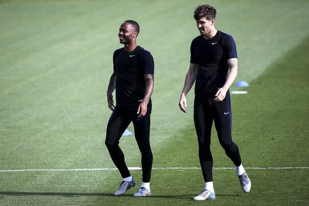 June 8, 2019 - Guimaraes, Portugal - Raheem Sterling of England and Manchester City FC and John Stones of England and Manchester City FC during the training session at Complexo Vitoria Clube in Guimaraes, Portugal, 8 June 2019 ahead of the UEFA Nations League 3rd place football match Switzerland vs England. England Training Session - UEFA Nations League Final - ZUMAn230 20190608_zaa_n230_601 Copyright: xFilipexAmorimx