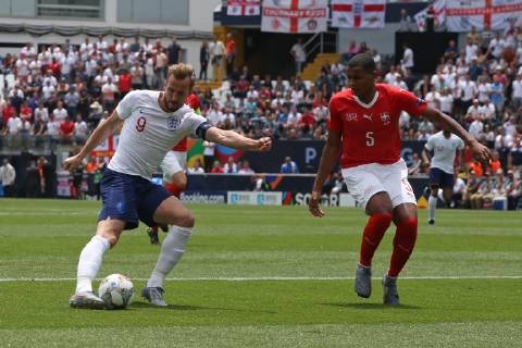 Switzerland v England UEFA Nations League 3rd Place Play-off Harry Kane of England has a shot on goal during the UEFA Nations League 3rd Place Play-off match at Estadio D. Afonso Henrique, Guimaraes Content Not Available For UK Newspapers Copyright: xPaulxChestertonx FIL-13338-0009