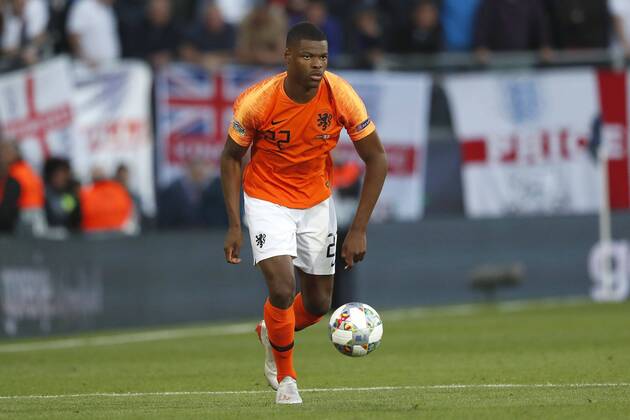 GUIMARAES, 06-06-2019, Estadio D. Afonso Henriques , UEFA Nations League Semi Final. Netherlands player Denzel Dumfries on the ball during the game Netherlands - England 3-1. Netherlands - England x3634866x Copyright: