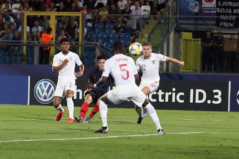 Foto Andrea Rigano LaPresse 24 giugno 2019 San Marino, San Marino calcio Croazia vs Inghilterra - UEFA Europeo Under 21 Italia 2019 Nella foto: go lBrekalo Foto Andrea Rigano LaPresse June 24, 2019 San Marino, San Marino sport soccer Croatia vs England - UEFA Under 21 Championship Italy 2019 - In the pic: gol Brekalo Copyright: xAndreaxRigano LaPressex