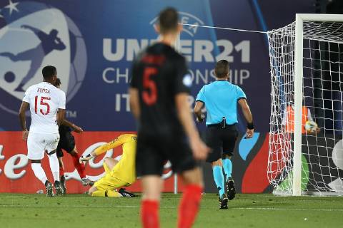 Foto Andrea Rigano LaPresse 24 giugno 2019 San Marino, San Marino calcio Croazia vs Inghilterra - UEFA Europeo Under 21 Italia 2019 Nella foto: gol Brekalo 3-3 Foto Andrea Rigano LaPresse June 24, 2019 San Marino, San Marino soccer Croatia vs England - UEFA Under 21 Championship Italy 2019 - In the pic: gol Brekalo 3-3 Copyright: xAndreaxRigano LaPressex Copyright: xAndreaxRigano LaPressex