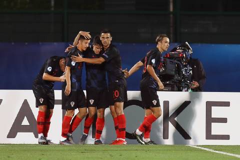 Foto Andrea Rigano LaPresse 24 giugno 2019 San Marino, San Marino calcio Croazia vs Inghilterra - UEFA Europeo Under 21 Italia 2019 Nella foto: esultanza Brekalo Foto Andrea Rigano LaPresse June 24, 2019 San Marino, San Marino soccer Croatia vs England - UEFA Under 21 Championship Italy 2019 - In the pic: Brekalo celebration Copyright: xAndreaxRigano LaPressex Copyright: xAndreaxRigano LaPressex