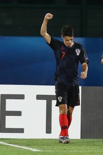 Foto Andrea Rigano LaPresse 24 giugno 2019 San Marino, San Marino calcio Croazia vs Inghilterra - UEFA Europeo Under 21 Italia 2019 Nella foto: esultanza Brekalo Foto Andrea Rigano LaPresse June 24, 2019 San Marino, San Marino soccer Croatia vs England - UEFA Under 21 Championship Italy 2019 - In the pic: Brekalo celebration Copyright: xAndreaxRigano LaPressex Copyright: xAndreaxRigano LaPressex