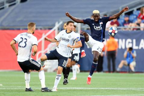 June 26, 2019; Foxborough, MA, USA; New England Revolution midfielder Wilfried Zahibo (23) in action during an MLS, Fussball Herren, USA match between Philadelphia Union and New England Revolution at Gillette Stadium. CSM MLS 2019: Union vs Revolution JUN 26 - ZUMAc04_ 20190626_zaf_c04_063 Copyright: xAnthonyxNesmithx