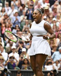 Tennis: Wimbledon championships Serena Williams of the United States celebrates after beating compatriot Alison Riske in the quarterfinals of Wimbledon on July 9, 2019.