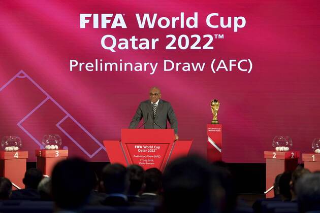 (190717) -- KUALA LUMPUR, July 17, 2019 (Xinhua) -- Asian Football Confederation (AFC) General Secretary Windsor John speaks during the drawing ceremony for the second round of FIFA World Cup, WM, Weltmeisterschaft, Fussball Qatar 2022 Asian qualifiers in Kuala Lumpur, Malaysia, on July 17, 2019. (Xinhua Chong Voon Chung) (SP)MALAYSIA-KUALA LUMPUR-FIFA WORLD CUP QATAR-PRELIMINARY DRAW 