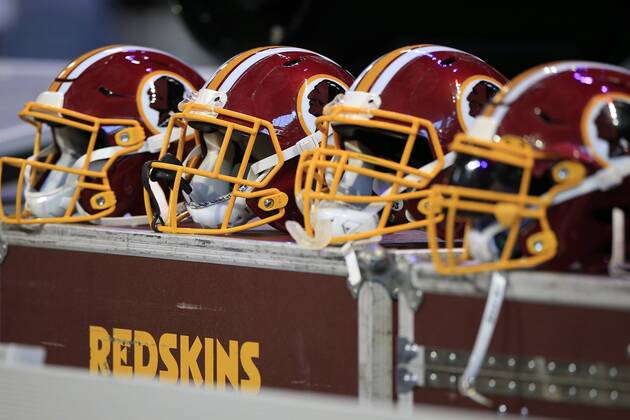 ATLANTA, GA - AUGUST 22: Redskin helmets on the bench prior to the preseason NFL, American Football Herren, USA game between the Atlanta Falcons and the Washington Redskins on August 20, 2019 at the Mercedes-Benz Stadium in Atlanta, GA. (Photo by David John Griffin Icon Sportswire) NFL: AUG 22 Preseason - Redskins at Falcons Icon9531908220189