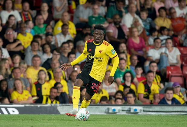 Tom Dele-Bashiru of Watford during the Carabao Cup 2nd round match between Watford and Coventry City at Vicarage Road, Watford, England on 27 August 2019. Copyright: xAndyxRowlandx PMI-3013-0038