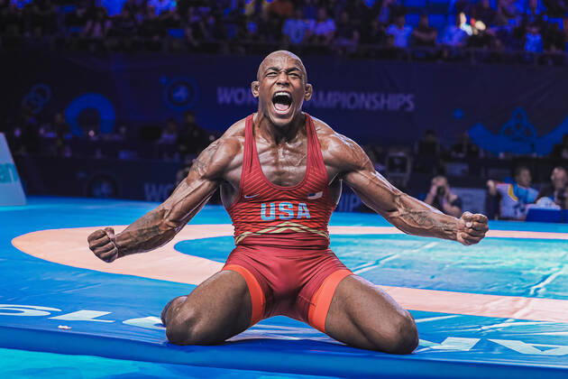 Bilder des Jahres 2019, Sport 09 September Sport Themen der Woche KW38 Sport Bilder des Tages World Wrestling Championship 2019 FS 92kg - J den michael tbory COX (USA) df. Alireza mohammad KARIMIMACHIANI (IRI)