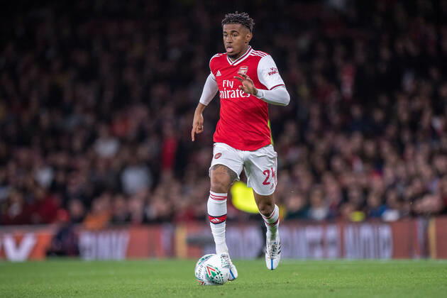 LONDON, ENGLAND - SEPTEMBER 24: Reiss Nelson of Arsenal FC control ball during the Carabao Cup Third Round match between Arsenal FC and Nottingham Forrest at Emirates Stadium on September 24, 2019 in London, England. (Photo by Sebastian Frej) SPO, SOC, FOC  Copyright: xSebastianxFrej