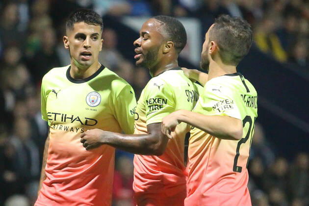 Raheem Sterling of Manchester City celebrates after scoring during the Carabao Cup match between Preston North End and Manchester City at Deepdale, Preston, England on 24 September 2019. Copyright: xJamesxxGillx PMI-3077-0032