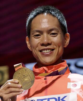 Gold medalist Yusuke Suzuki of Japan poses during the award ceremony for the men s 50km Race Walk during the IAAF World Athletics Championships 2019 at the Khalifa Stadium in Doha, Qatar, 29 September 2019. Doha 2019 IAAF World Championships !ACHTUNG: NUR REDAKTIONELLE NUTZUNG!  Copyright: xLavandeiraxjrx GRAF1566 20190929-637053850817240127