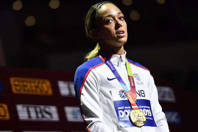 Belgian Nafissatou Nafi Thiam , winner of the silver medal pictured during the medal ceremony of the women s heptathlon competition, on day eight of the IAAF World Athletics Championships in Doha, Qatar, Friday 04 October 2019. The Worlds are taking place from 27 September to 6 October. DIRKxWAEM  x05679183x