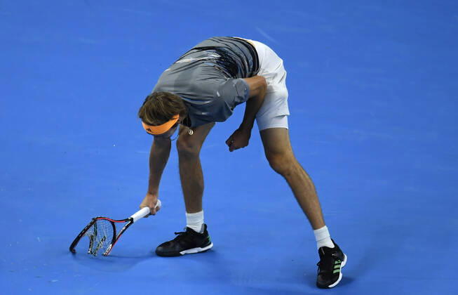 (191006) -- BEIJING, Oct. 6, 2019 -- Alexander Zverev of Germany reacts during the men s singles semifinal at 2019 China Open tennis tournament in Beijing, capital of China ,Oct. 5, 2019. ) (SP)CHINA-BEIJING-TENNIS-CHINA OPEN-SEMIFINAL-MEN S SINGLES(CN) LixYibo