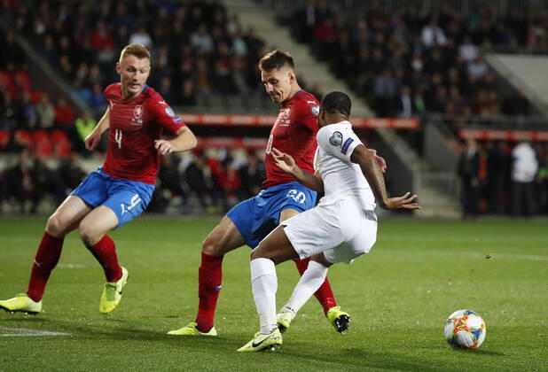 Raheem Sterling of England brought down by Lukas Masopust of Czech Republic in the box to earn a penalty during the UEFA EURO, EM, Europameisterschaft,Fussball 2020 Qualifying match at the Sinobo Stadium, Prague. Picture date: 11th October 2019. Picture credit should read: David Klein Sportimage EDITORIAL USE ONLY. No use with unauthorised audio, video, data, fixture lists, club league logos or live services. Online in-match use limited to 120 images, no video emulation. No use in betting, games or single club league player publications. SPI-0252-0053