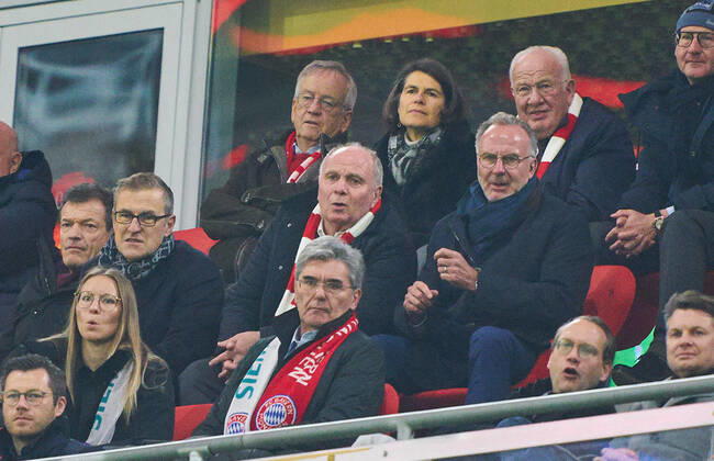Champions League, Munich-Piraeus, Munich November 6, 2019. Uli HOENESS (FCB President ), FCB President and chairman, Karl-Heinz RUMMENIGGE (CEO, Vorstandsvorsitzender FCB AG) FC BAYERN MUNICH - OLYMPIACOS PIRAEUS UEFA Football Champions League , Munich, November 06, 2019, Season 2019 2020, group stage ,group B, FCB, Reds, Bavaria, München