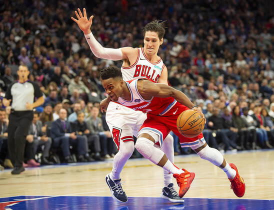 December 2, 2019, Sacramento, CA, USA: Sacramento Kings guard Yogi Ferrell (3) drives past Chicago Bulls guard Ryan Arcidiacono (51) during a game at Golden 1 Center on Monday, December 2, 2019 in Sacramento. USA News - December 2, 2019 - ZUMAj89_ 20191202_zaf_j89_008 Copyright: xPaulxKitagakixJr.x