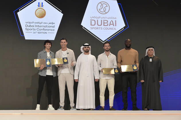 Foto Fabio Ferrari - LaPresse 28 Dicembre 2019 Dubai ( Emirati Arabi ) 14ma edizione di Dubai International Sports Conference -Globe Soccer Award 2019 Nella foto:Jo& xe3;o F& xe9;lix (Atl& xe9;tico de Madrid &amp; Portugal national team, Nationalteam Star )Cristiano Ronaldo (Juventus &amp; Portugal National Team Star ), Romelu Lukaku (Inter Milan &amp; Belgium National Team Star ) Miralem Pjanic& x301; (Juventus &amp; Bosnia &amp; Herzegovina National Team Star ) photo Fabio Ferrari LaPresse December 28, 2019 Dubai (Unated Arab Emirate) Sport 13th edition of the Dubai International Sports Conference - - Globe Soccer Award 2019 In the pic:Jo& xe3;o F& xe9;lix (Atl& xe9;tico de Madrid &amp; Portugal National Team Star )Cristiano Ronaldo (Juventus &amp; Portugal National Team Star ), Romelu Lukaku (Inter Milan &amp; Belgium National Team Star ) Miralem Pjanic& x301; (Juventus &amp; Bosnia &amp; Herzegovina National Team Star )  Copyright: xFabioxFerrari LaPresse LaPresse x