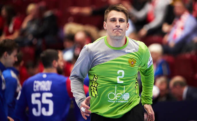 MALMO 20200111 Russia s goal keeper Denis Zabolotin during the Men s EHF EURO 2020 Handball group E match preliminary round between Hungary and Russia in Malmo Arena Saturday Jan. 11, 2020. Photo Andreas Hillergren TT kod 10600 Malmo Sweden x10600x Copyright: xAndreasxHillergren TTx HANDBALL HUNGARY-RUSSIA