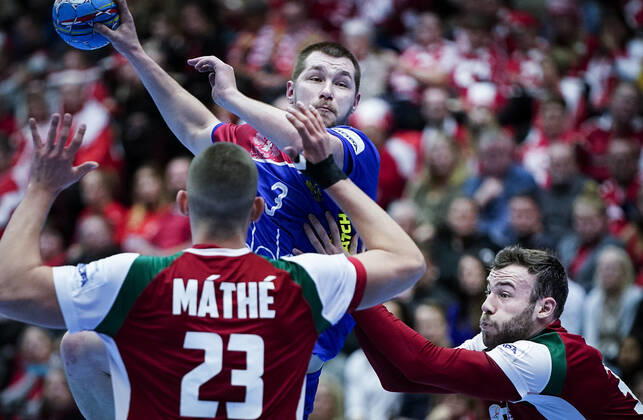 Sport Bilder des Tages Ruslands Dmitrii Santalov under kampen mellem Ungarn-Rusland i Malmoe Arena loerdag den 11. januar 2020.. , Copenhagen Denmark