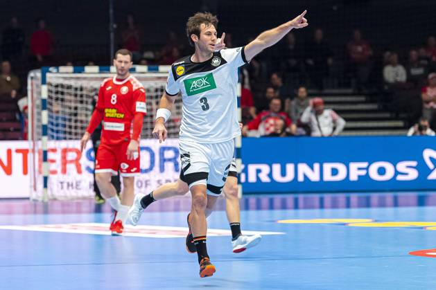 Handball, Maenner: EM 2020, Hauptrunde, Gruppe 1, Weißrussland - Deutschland Uwe Gensheimer (Deutschland Rhein-Neckar Loewen) Jubel Freude Emotion Wien Stadthalle Wien Oesterreich