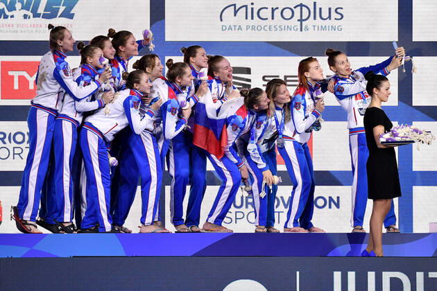 SPAIN ESP Gold Medal RUSSIA RUS Silver Medal HUNGARY HUN Bronze Medal Budapest 25 01 2020 Duna Arena Women Medal Ceremony XXXIV LEN European Water polo, Wasserball Championships 2020 Photo © Andrea Staccioli Deepbluemedia Insidefoto andreaxstaccioli