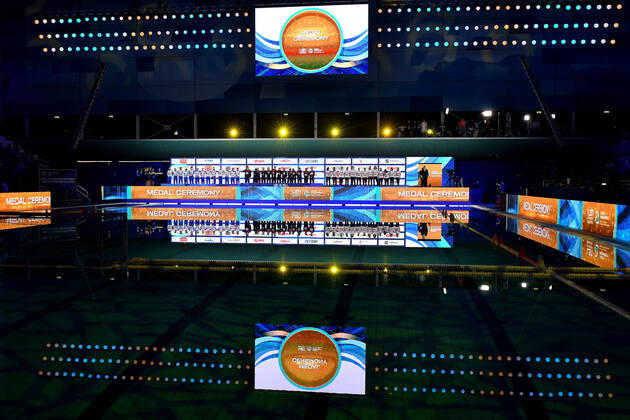 SPAIN ESP Gold Medal RUSSIA RUS Silver Medal HUNGARY HUN Bronze MEdal Budapest 25 01 2020 Duna Arena Women Medal Ceremony XXXIV LEN European Water polo, Wasserball Championships 2020 Photo © Andrea Staccioli Deepbluemedia Insidefoto andreaxstaccioli