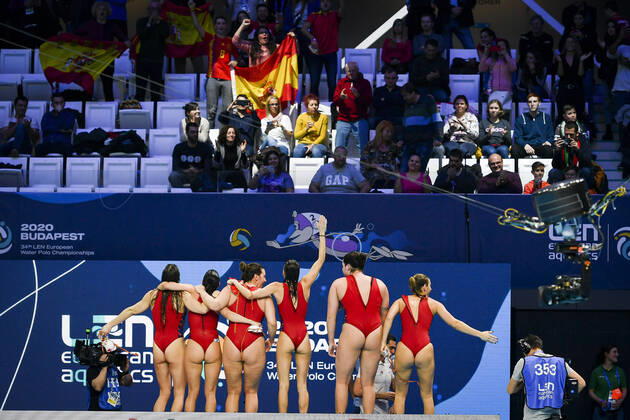 Spain ESP celebration ESP - Spain (white caps) Vs. RUS Russia (blue caps) Women Budapest 25 01 2020 Duna Arena XXXIV LEN European Water polo, Wasserball Championships 2020 Photo Â©Pasquale Mesiano Deepbluemedia Insidefoto PasqualexMesiano