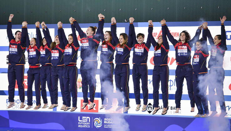 Team ESP Spain Gold Medal Podium Ceremonies Budapest 25 01 2020 Duna Arena XXXIV LEN European Water polo, Wasserball Championships 2020 Photo Â©Pasquale Mesiano Deepbluemedia Insidefoto PasqualexMesiano