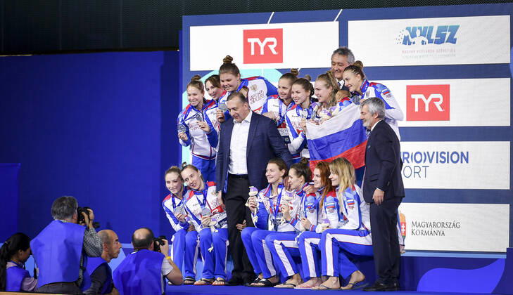 Silver Medal Team RUS Russia Podium Ceremonies Budapest 25 01 2020 Duna Arena XXXIV LEN European Water polo, Wasserball Championships 2020 Photo Â©Pasquale Mesiano Deepbluemedia Insidefoto PasqualexMesiano