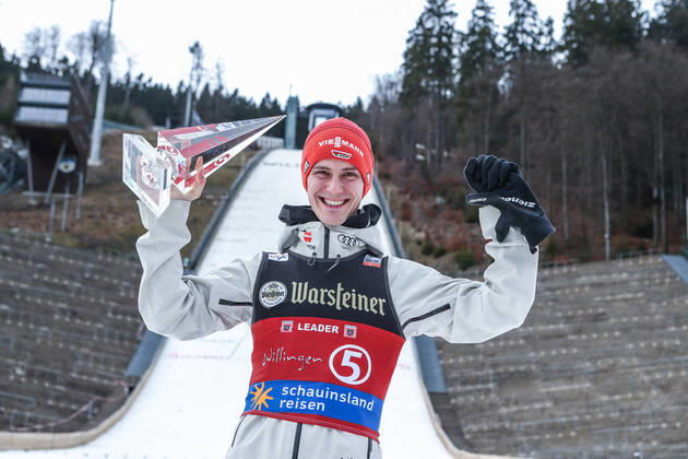09.02.2020, Muehlenkopfschanze, Willingen, GER, FIS Weltcup Skisprung, Willingen, Herren, Siegerehrung, im Bild Stephan Leyhe (GER) after the winner ceremony for the men s FIS Skijumping World Cup at the Muehlenkopfschanze in Willingen, Germany on 2020 02 09. Willingen