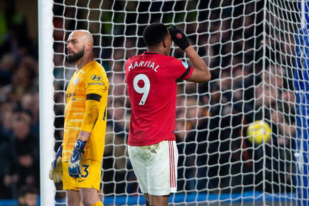 Anthony Martial of Manchester United, ManU rues a missed chance during the Premier League match between Chelsea and Manchester United at Stamford Bridge, London, England on 17 February 2020. ( UKSP Espa-Images) Chelsea v Manchester United Premier League 17 02 2020. - ZUMAcs12 20200217_zaf_cs12_030 Copyright: xESPAxPhotoxAgencyx