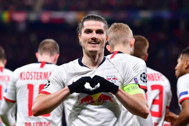 Bilder des Jahres 2020, Sport 03 März Sport Themen der Woche KW11 Sport Bilder des Tages Fußball Champions League Achtelfinale RB Leipzig - Tottenham Hotspur am 10.03.2020 in der Red Bull Arena in Leipzig Torjubel zum 1:0 durch Marcel Sabitzer ( Leipzig ) DFL Regulations prohibit any use of photographs as image sequences and or quasi video.