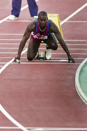 910825 Athletics, World Athletics Championships: Ben Johnson of Canada during 4x100 m relay at The World Athletics Championships on August 25, 1991 in Tokyo, Japan. BILDBYRAN Copyright: BILDBYRAN 910825039