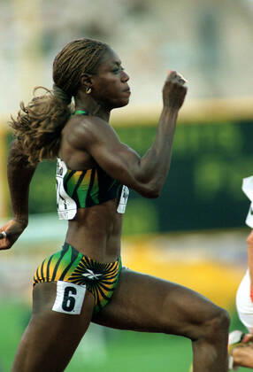 970802 Athletics, World Athletics Championships: Merlene Ottey of Jamaica during womens 100 m at The World Athletics Championships on August 2, 1997 in Athens, Greece. BILDBYRAN Copyright: BILDBYRAN 970802052