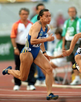 970802 Athletics, World Athletics Championships: Gold medalist Zhanna Pintussevich-Block of Ukraine during womens 200 m at The World Athletics Championships on August 2, 1997 in Athens, Greece. BILDBYRAN Copyright: BILDBYRAN 970802070