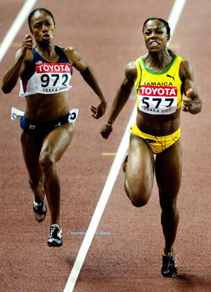 070828 Athletics, World Athletics Championships: Gold medalist Veronica Campbell of Jamaica wins womens 100 m at The World Athletics Championships on August 28, 2007 in Osaka, Japan. BILDBYRAN Copyright: EMILxMALMBORG BB070827EM020
