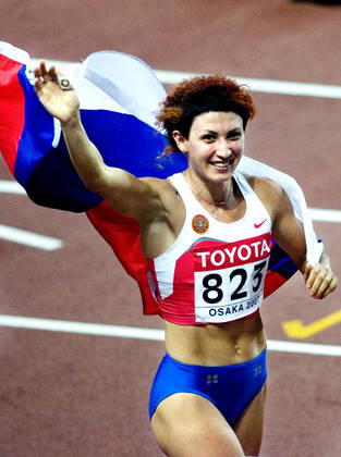 070828 Athletics, World Athletics Championships: Gold medalist Tatyana Lebedeva of Russia celebrate after womens long jump at The World Athletics Championships on August 28, 2007 in Osaka, Japan. BILDBYRAN Copyright: EMILxMALMBORG BB070828EM012