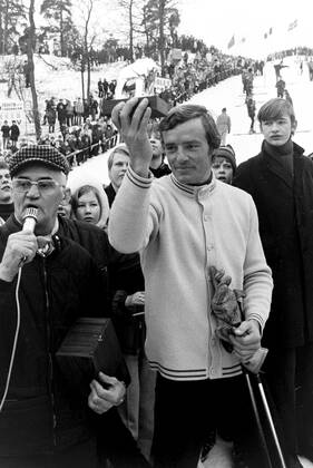 690223 Triple gold medalist in alpine skiing at The Winter Olympic Games, Olympische Spiele, Olympia, OS in Grenoble 1968 Jean-Claude Killy of France is seen during a tour of Sweden on February 23, 1969 in Stockholm. BILDBYRAN Copyright: BILDBYRAN BB690223BB007