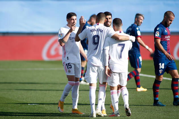 October 31, 2020, Valdebebas, MADRID, SPAIN: Federico Valverde of Real Madrid celebrates a goal during the spanish league, La Liga Santander, football match played between Real Madrid and SD Huesca at Alfredo Di Stefano stadium on October 31, 2020, in Valdebebas, Madrid, Spain. Valdebebas SPAIN - ZUMAa181 20201031_zaa_a181_124 Copyright: xOscarxJ.xBarrosox