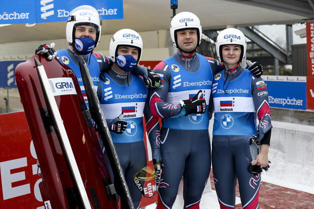 LUGE - FIL WC Innsbruck Igls 2020 INNSBRUCK,AUSTRIA,29.NOV.20 - LUGE - FIL World Cup Igls, artificial track, relay. Image shows the russian team. GEPAxpictures xPatrickxSteiner