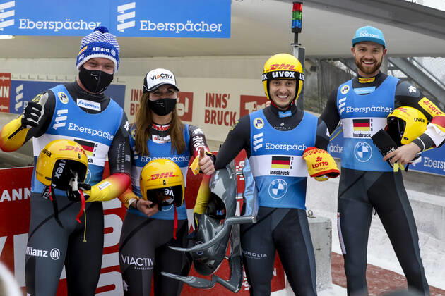 LUGE - FIL WC Innsbruck Igls 2020 INNSBRUCK,AUSTRIA,29.NOV.20 - LUGE - FIL World Cup Igls, artificial track, relay. Image shows the german team. GEPAxpictures xPatrickxSteiner